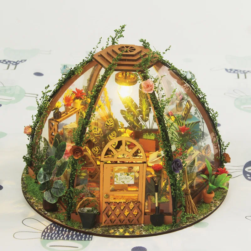 

Celestial Greenhouse DIY Kit, 3D Wooden Miniature with Starry Sky Effect, Magical Night Light Decor