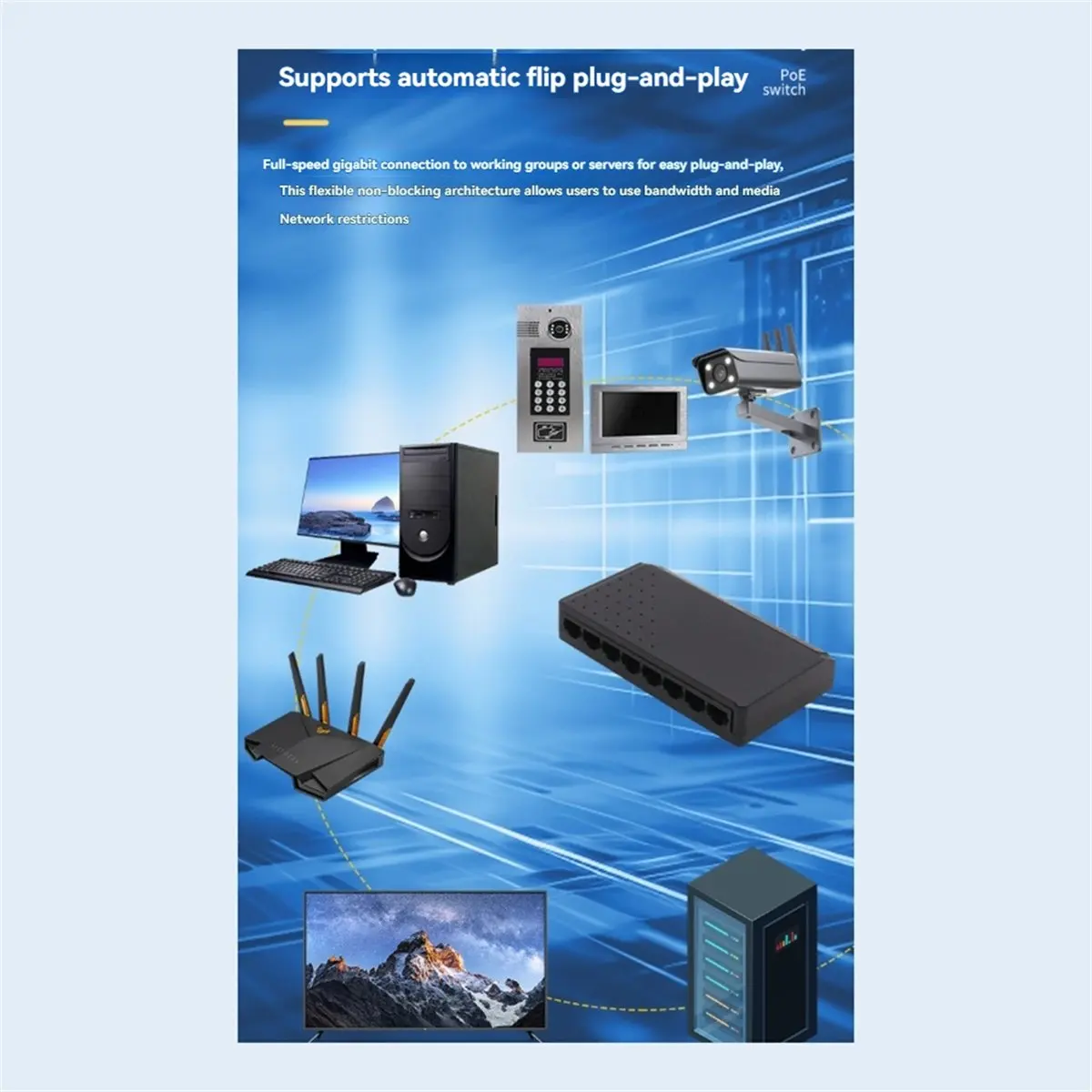 fine PoE Switch 8 Port Ethernet Network Switch 6+2 PoE Injector Adapter for CCTV IP Cameras, High-Speed Data Transfer