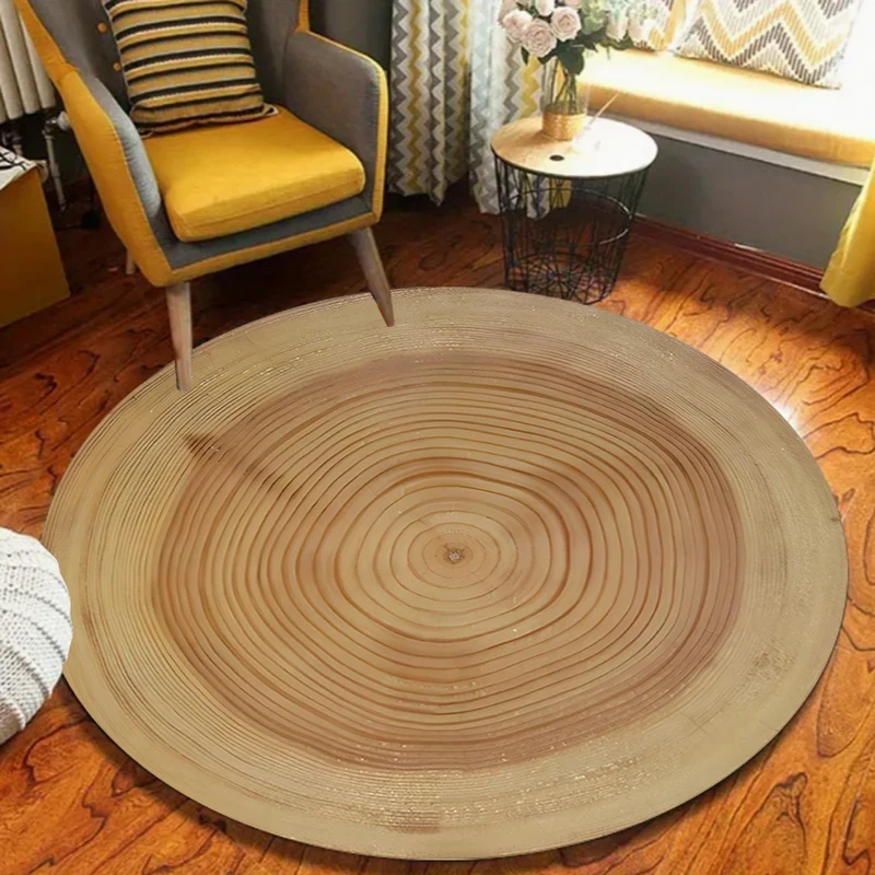 VIKAMA Tree Stump Rug, Round Wood Texture Carpet, Soft Non-Slip Floor Mat for Living Room & Music Room, Natural Decor