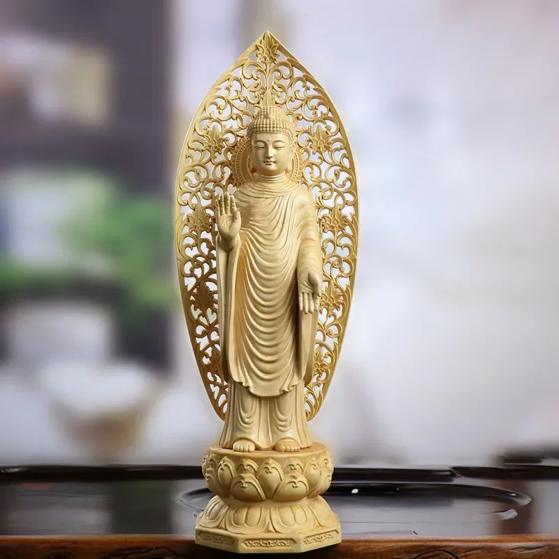 Boxwood Carving Wood Crafts Sakyamuni Buddha Statue Living Room Buddha Home Gift