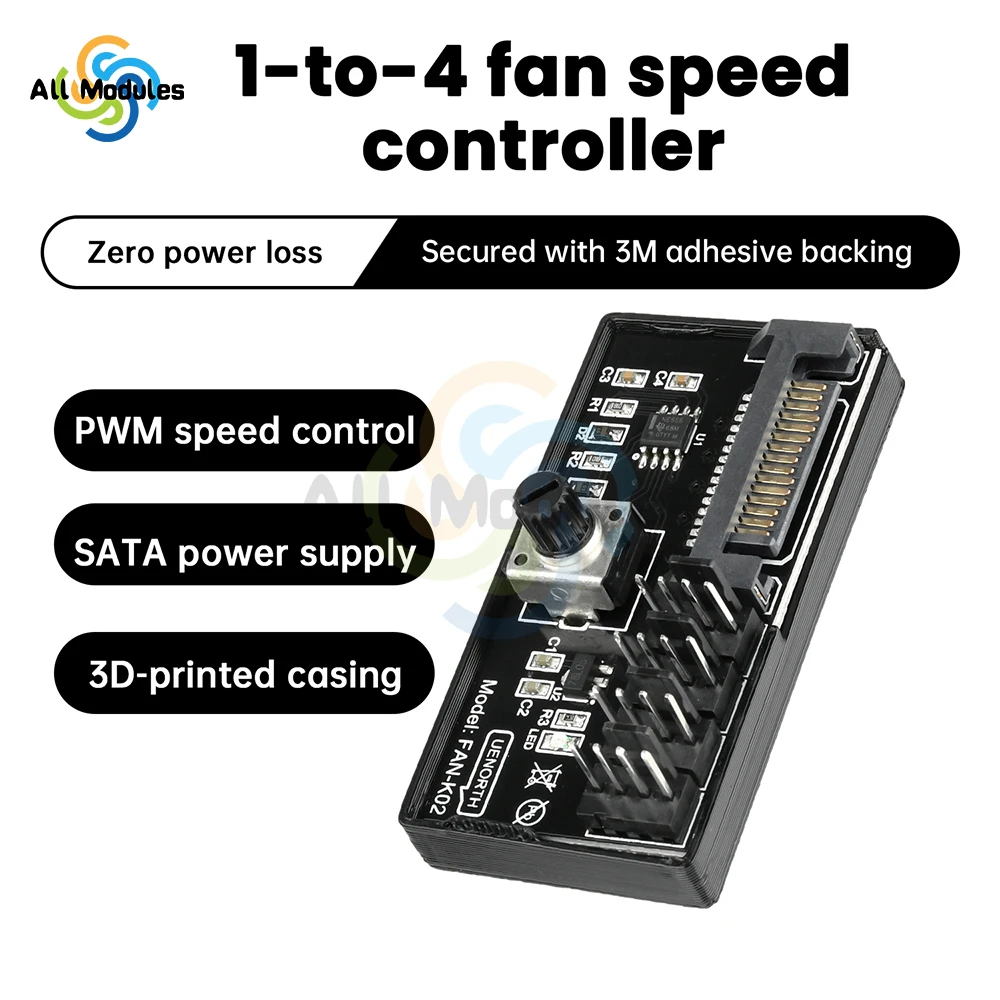PWM Computer Fan Speed Controller 60W High-Power Hub Sata DC Power Controller for PC Four-Wire Fan Speed Control