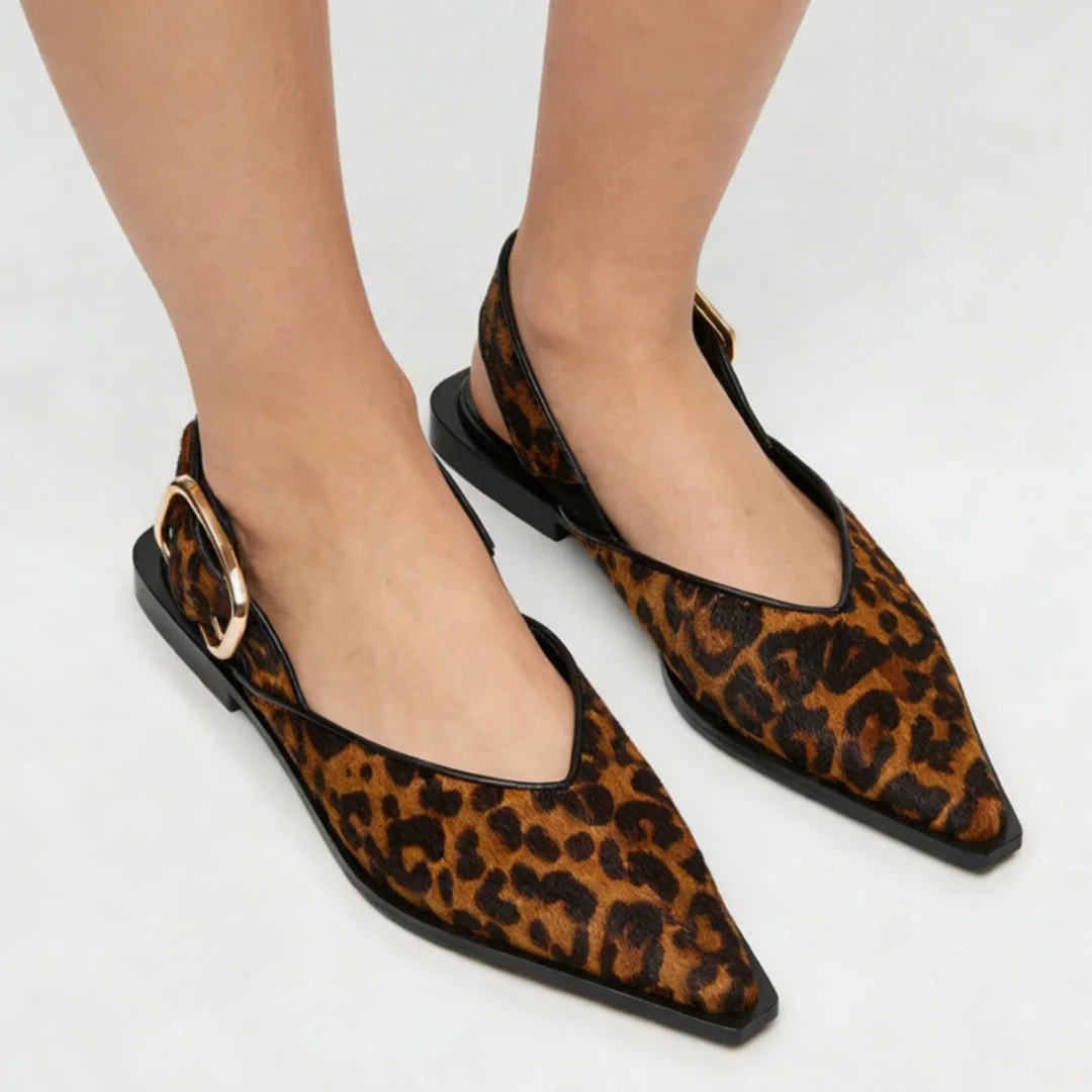 French Commuting Style New Pointed Toe Belt Buckle Low Heel Fashion Sandals For Outerwear Oversized v-Neck Back Empty Flat Shoes