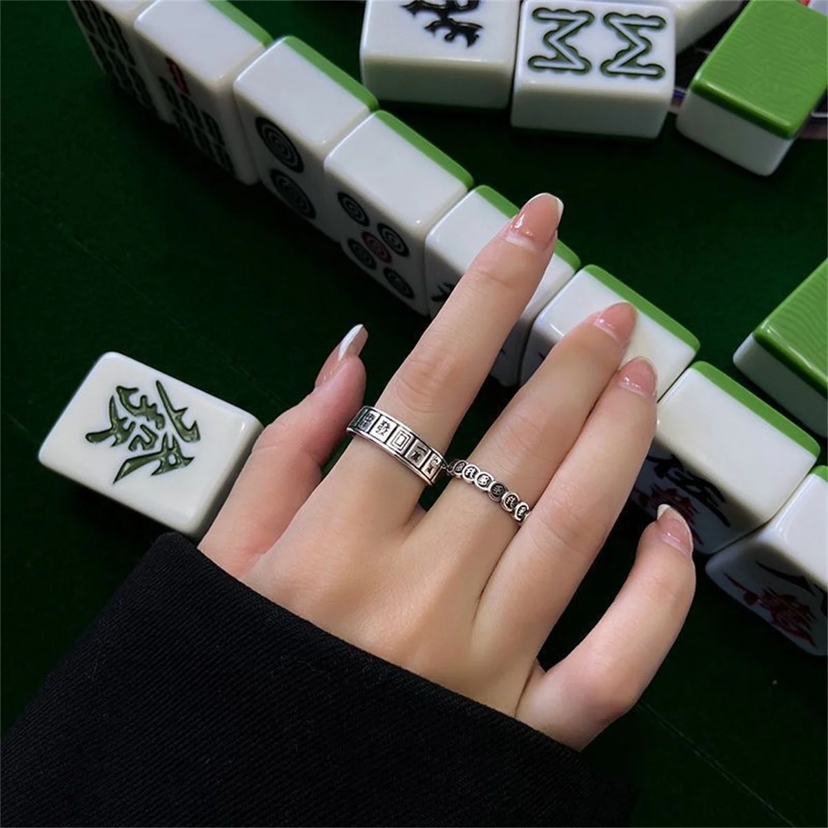 eng Shui Mantra Protection Wealth Ring Vintage Mahjong Finger Ring Amulet Wealth Lucky Opening Adjustable Ring Buddhist Jewelry view 3