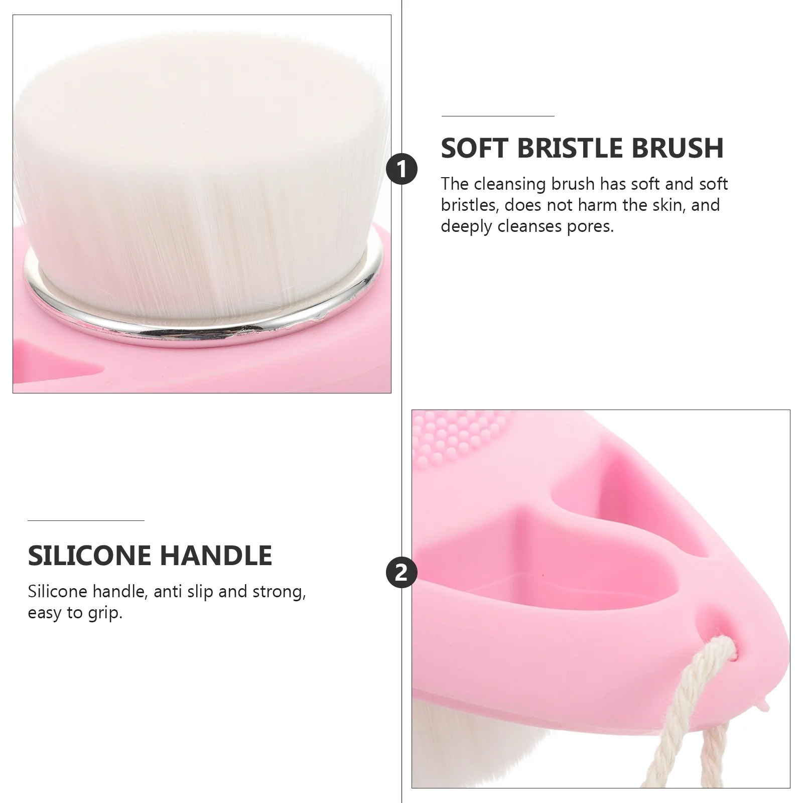 Facial Scrubber Exfoliator Silicone Handle Double-sided Cleansing Brush (pink) Makeup Manual Silica Gel