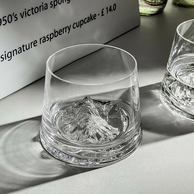 Vintage Fuji Mountain Glass Cup Whisky Tumbler Japanese Style Iceberg Drinking Cup for Home Bar