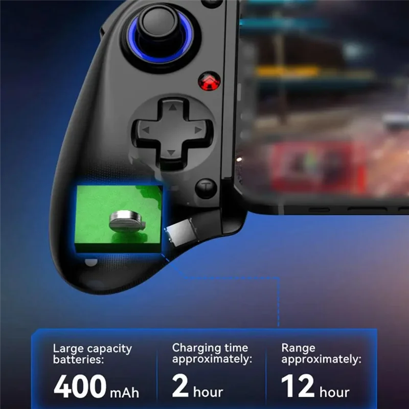 Controlador de jogo telescópico aa84 d11, gamepad de telefone rgb com turbo/6 eixos giroscópio/vibração para android ios ps3 ps4 switch