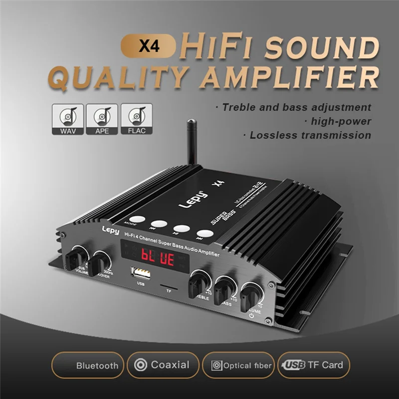 Ingenious-LEPY X4 HIFI 4 ช่องบลูทูธ 5.0 เครื่องขยายเสียง,ใยแก้วนำแสง,อินพุตโคแอกเซียล,2.1 เครื่องขยายเสียง US PLUG