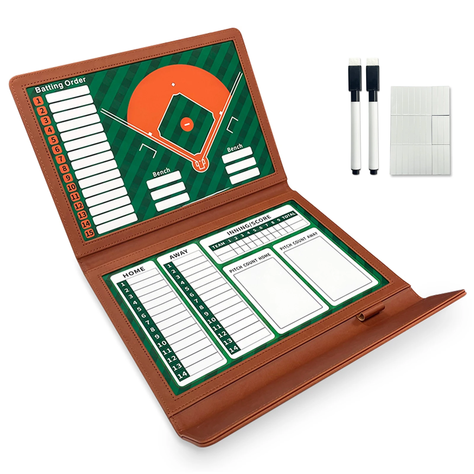 Folding Baseball Coaching Board Double-Sided Magnetic Writable Erasable Game Training Portable Strategy Board 12.6 X 9.4in
