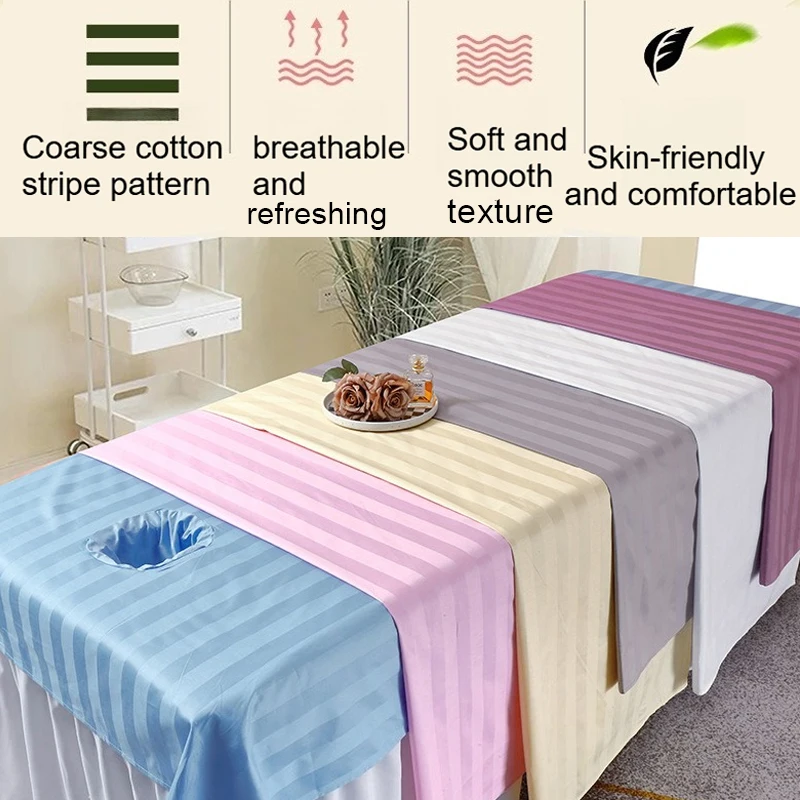 New 1PC Pure Cotton Beauty Salon Bed Sheet Soft Breathable Reusable Beauty Massage Table Set Bed Sheet Solid Color Simple Stripe