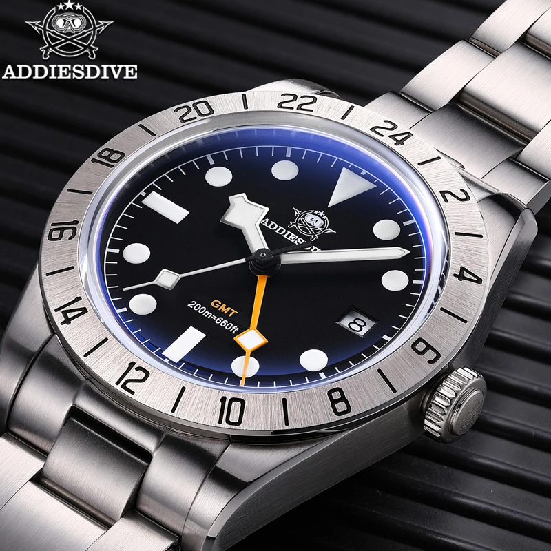 ADDIESDIVE Watches For Man 39mm Multi Time Zone GMT Quartz Watch BGW9 Super Luminous 200m Waterproof 316L Stainless Steel