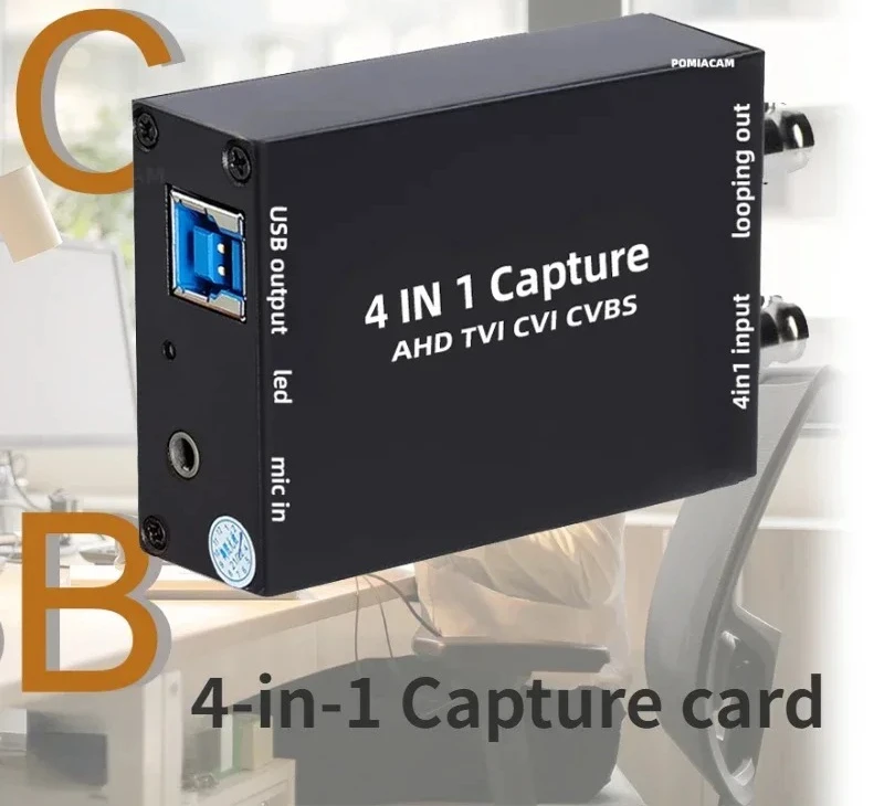 4-in-1 AHD TVI CVI CVBS to USB Output to Computer Plug and Play Capture Video Audio Capture for OBS Potplayer Collects Record