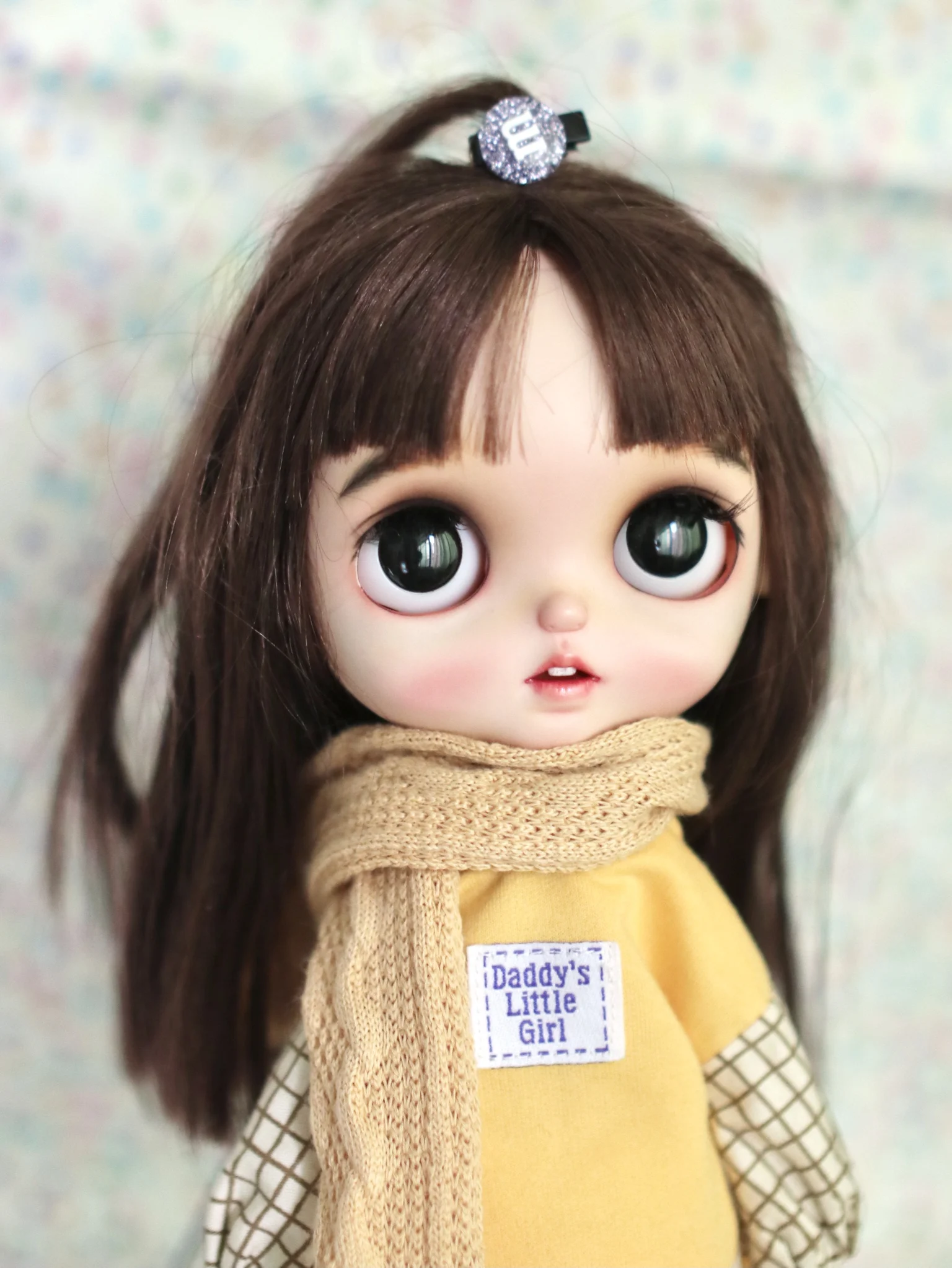 H01-A041 children handmade toy 1/6 ob24 azone blyth doll clothes yellow hooded plaid sweatshirt  1pcs