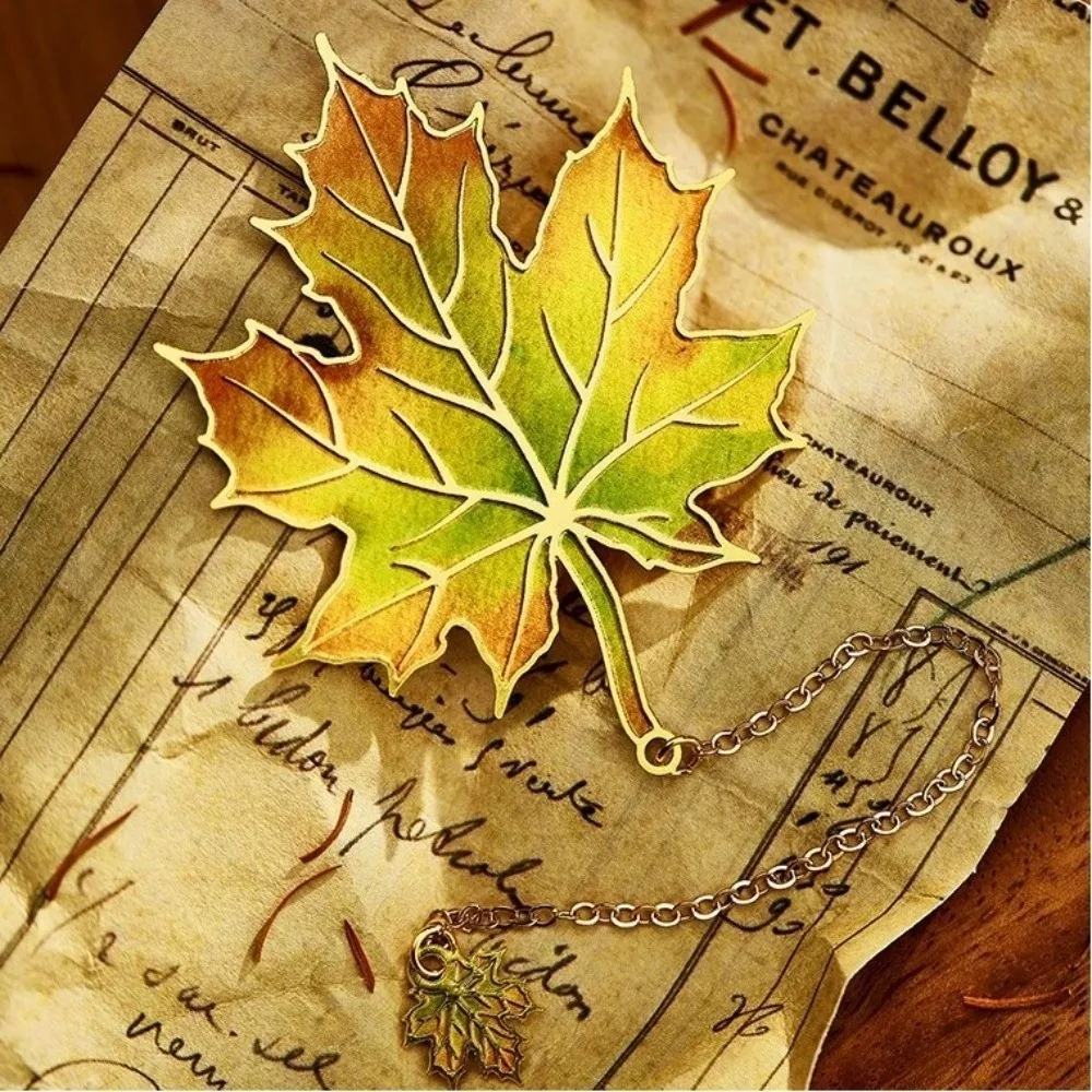 

with Metal Chain Pendant Oak Leaf Bookmark Apricot Leaf Maple Leaf Leaf Metal Bookmark Student Stationery Students Reading Tool