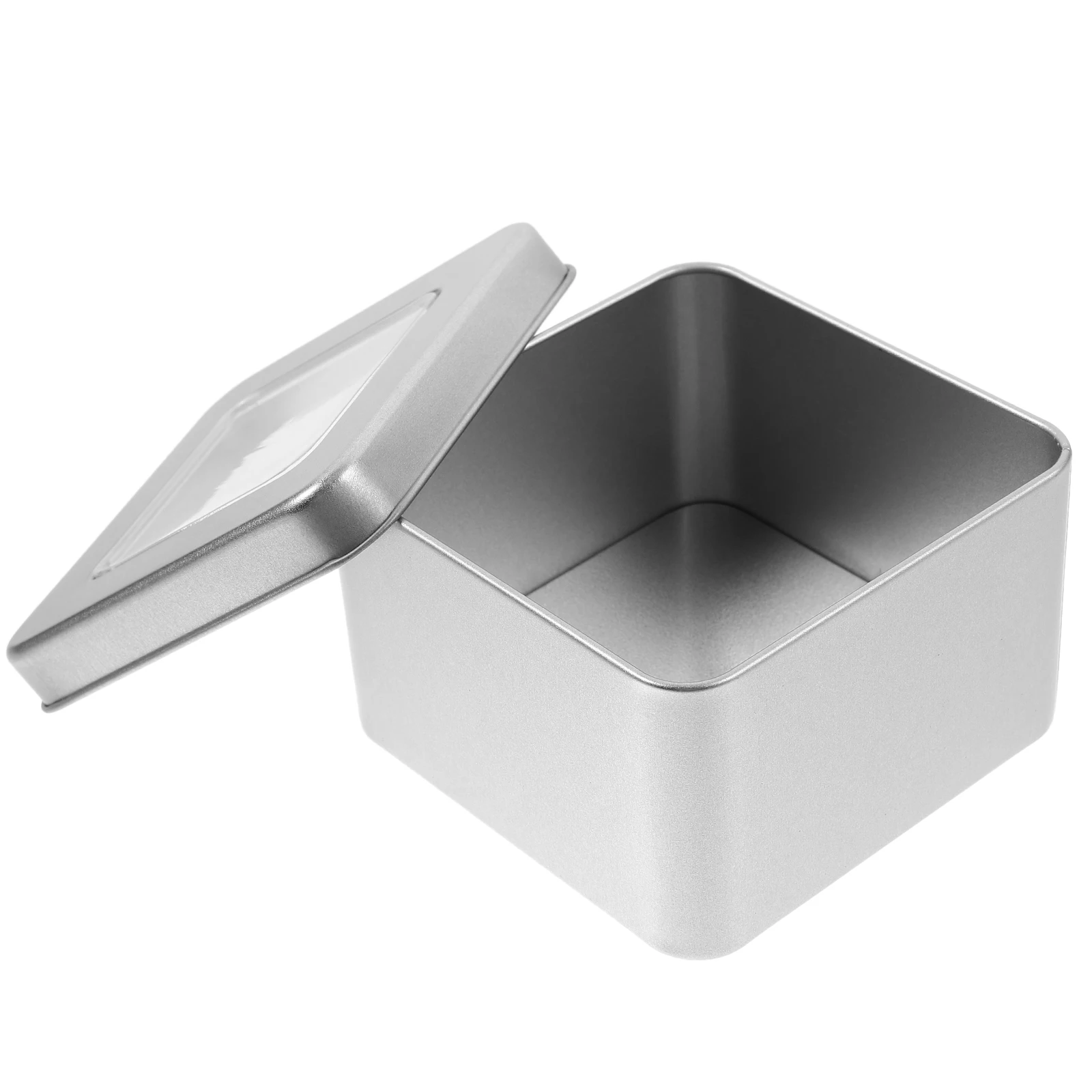 

Silver Tin Box Square Container Clear Empty Metal Food Containers Lids Elegant Silver Exterior Storage Small Treasures Balms
