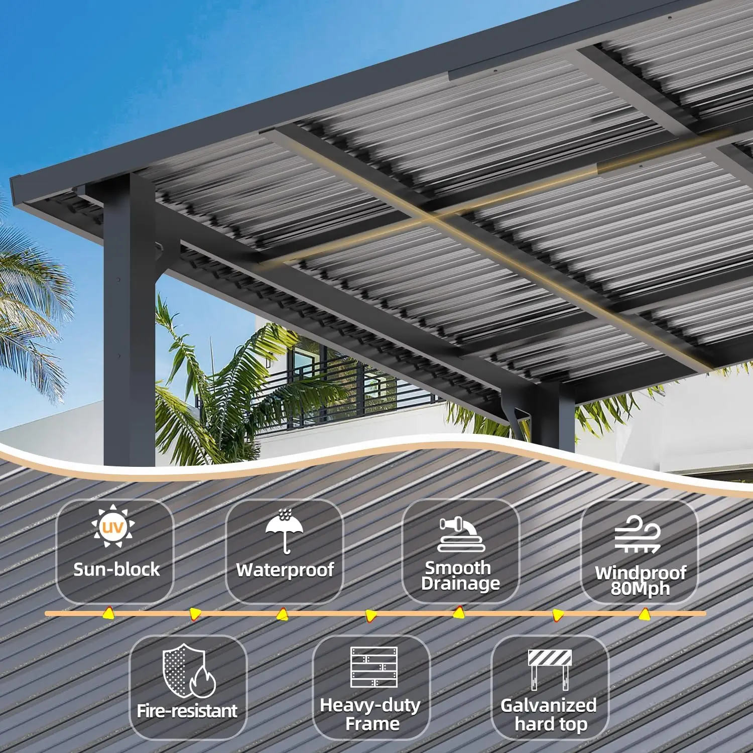 20' x 12' Outdoor Gazebo Hardtop Pergola for Patio, Large 12x20 Galvanized Steel Heavy Duty Lean to Gazebo Wall-Mounted Pergo