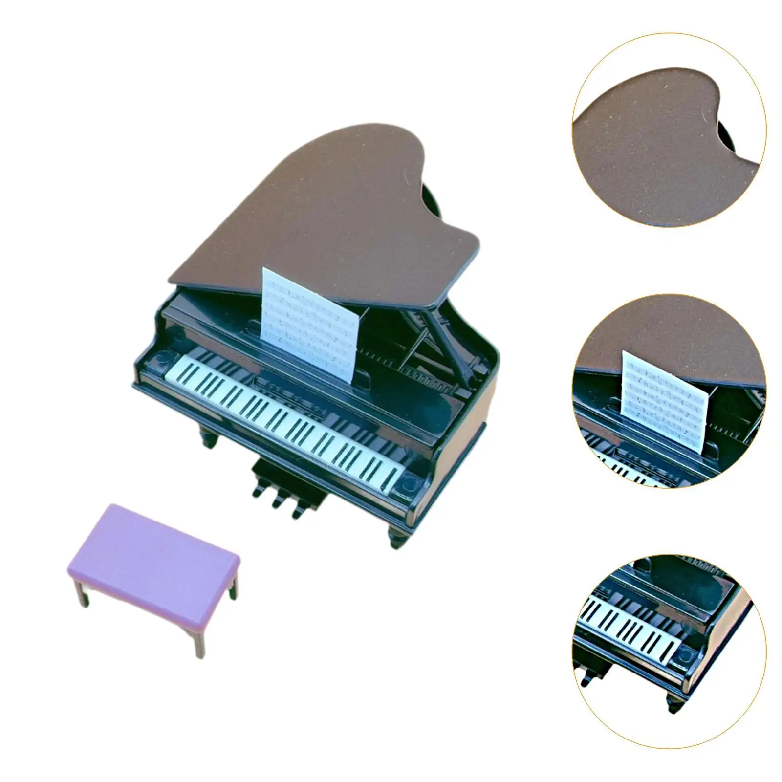 Pianoforte per casa delle bambole con ornamenti per sgabelli simulazione in miniatura pianoforte a coda per scala 1/6 1/12