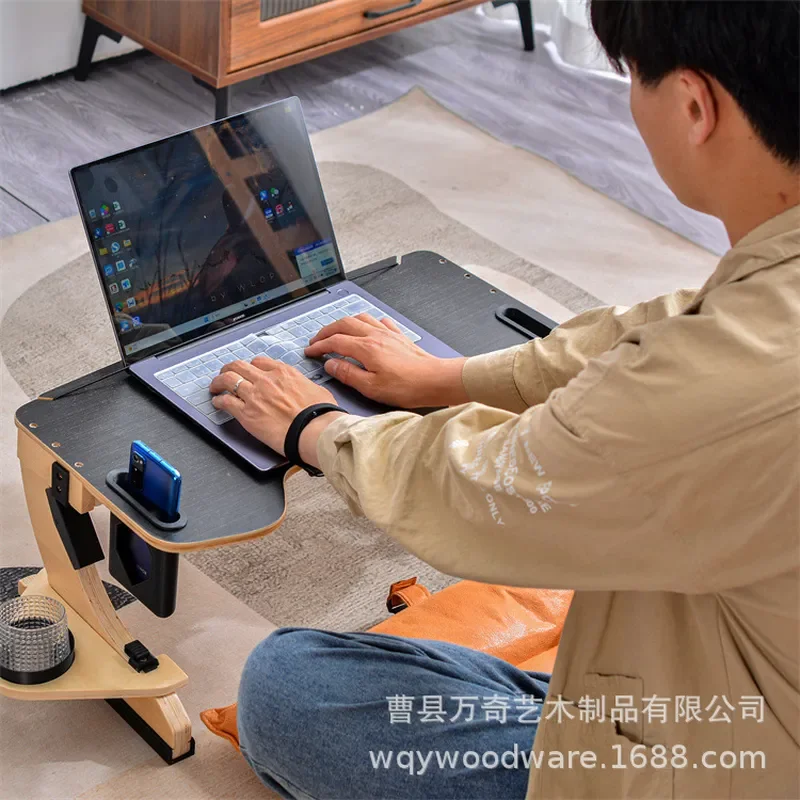 Portable Folding Wooden Desk for Bed Solid Wood Computer Stand Lazy Table for Study Dormitory Small Space Saving Notebook