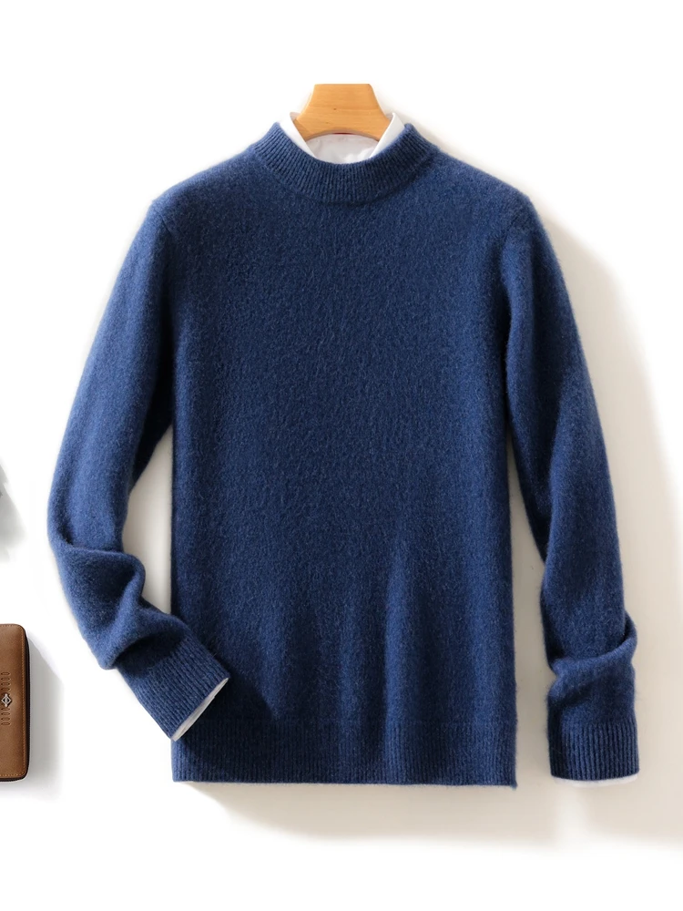 100% Merino Wool Knitted Men Mock Neck Sweater Basic Casual Cashmere Pullover Autumn Winter Long Sleeve Comfortable Clothing Top