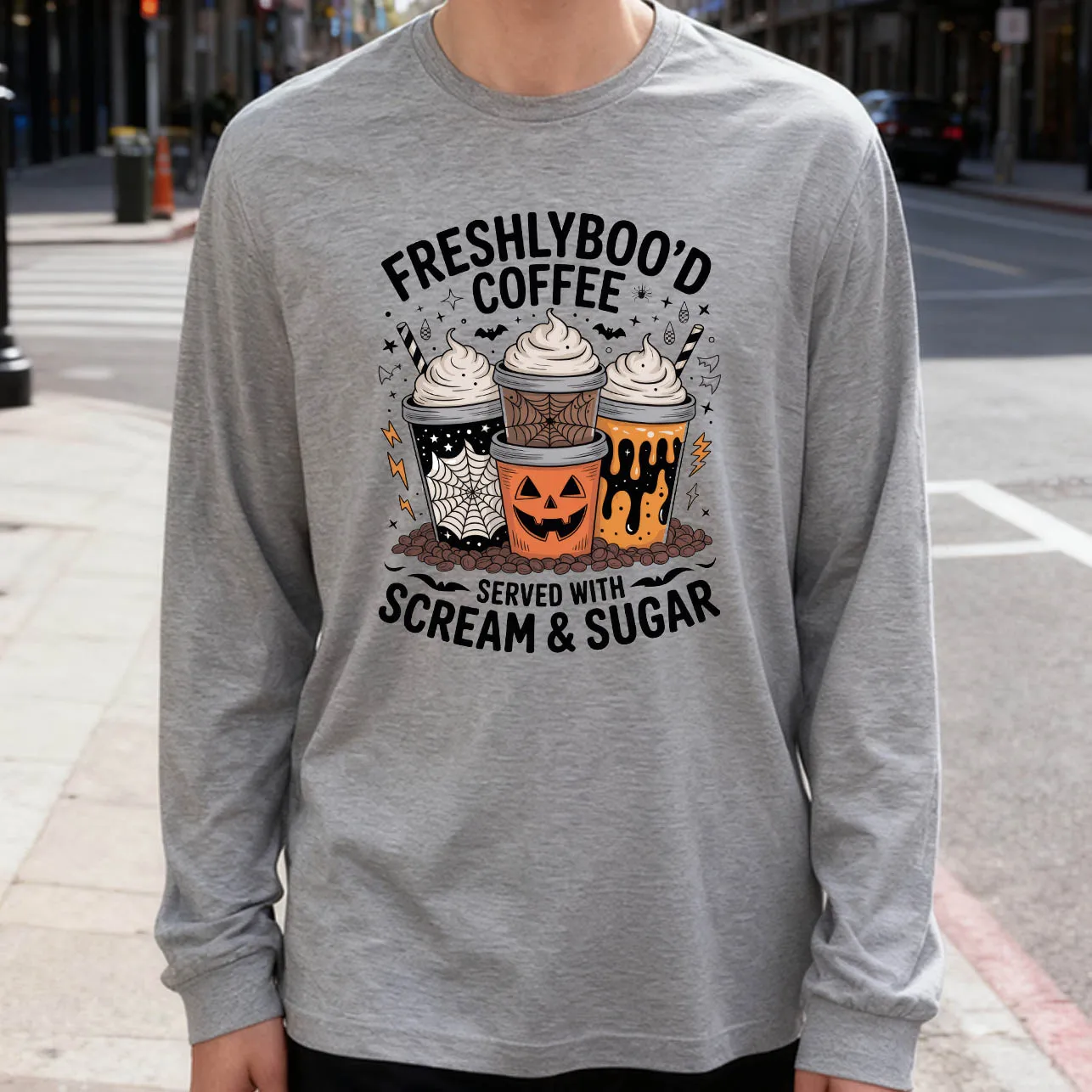 

Freshlyboo'D Coffee Men's Long Sleeve T-Shirt 180g 100% Cotton Printed Crew Neck Casual Daily Wear Soft and Breathable