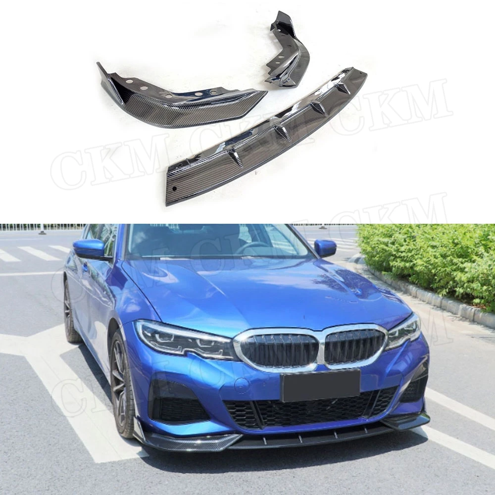 

3 PCS/Set Front Lip Spoiler Diffuser For BMW 3 Series G20 G28 2019 2020 PP Black Carbon Look Head Bumper Chin Shovel