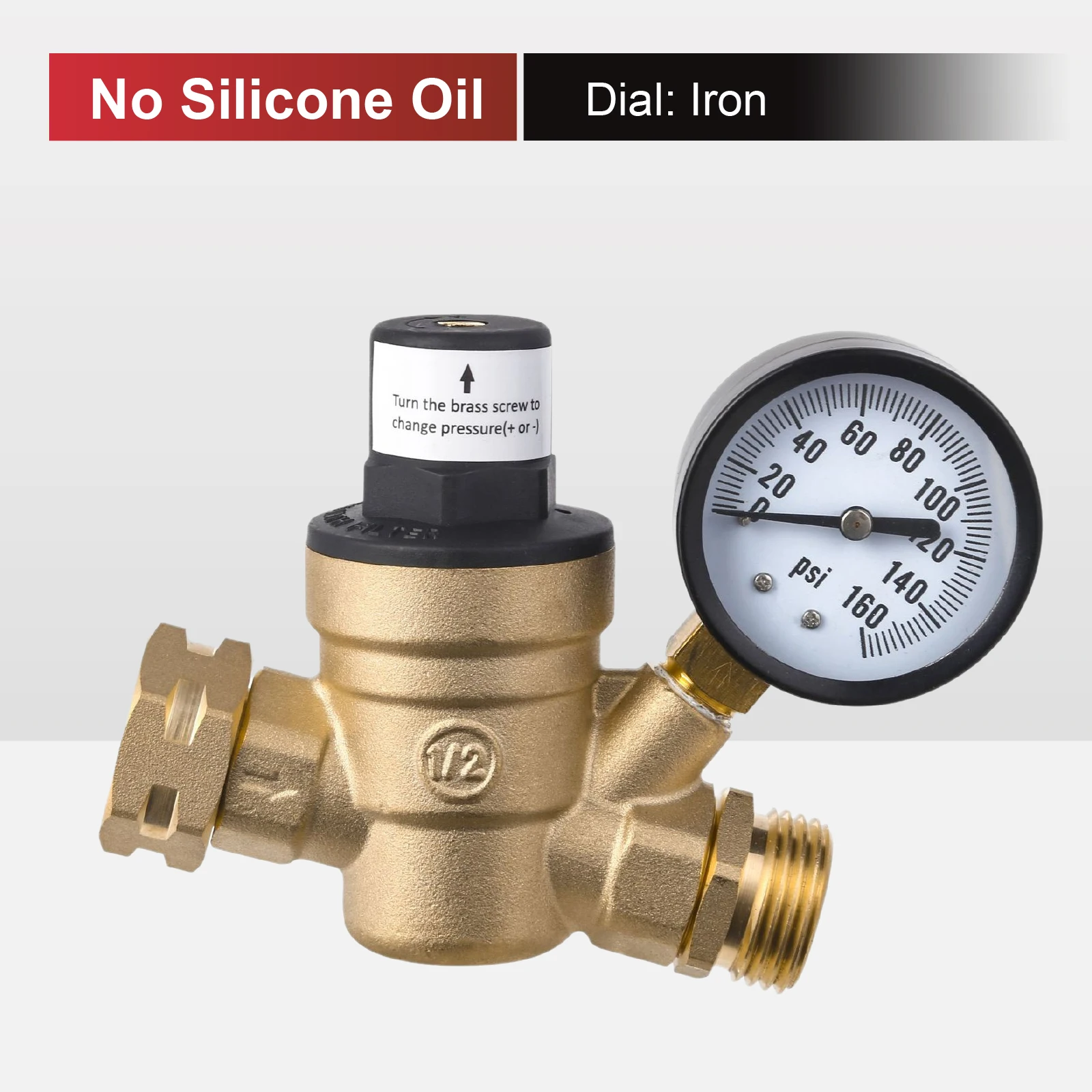 Adjustable Lead-Free Brass RV Water Regulator with Gauge product image