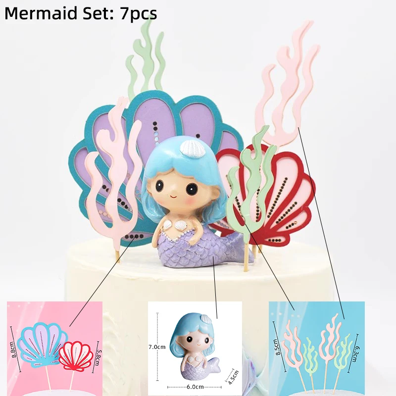 Mermaid Cake Decoration Ocean Theme Girls Happy Birthday Cake Toppers Baby Shower Party Supplies Mermaid Party Cupcake Toppers