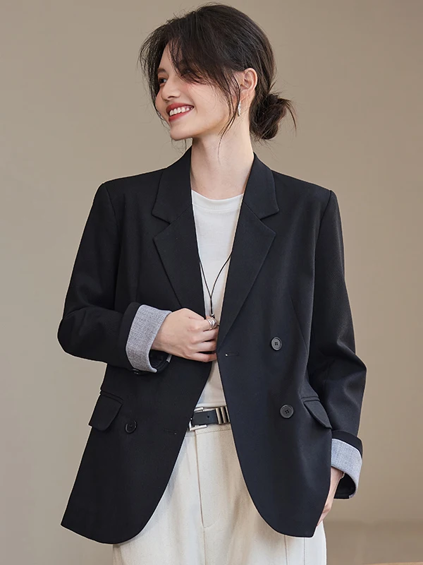 Elegant Casual Women's Suit Jacket Loose Silhouette Professional Career Ready All Season Long Sleeve Polyester Fiber