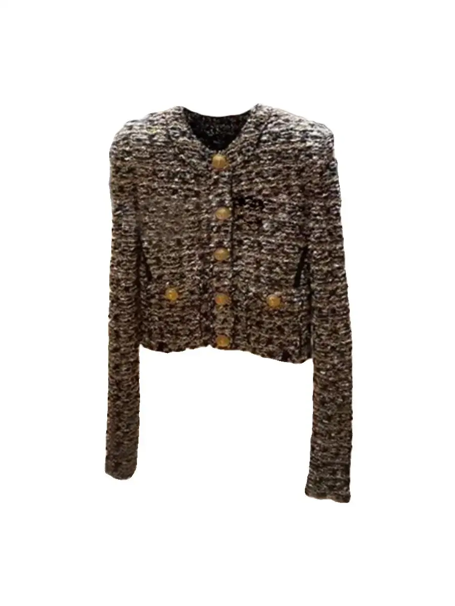 Retro Knitted Sweater round Ne Women's Faionable Chic Design Lightweight Luxury Sle ort Coat Peoq Brand Straight Cut