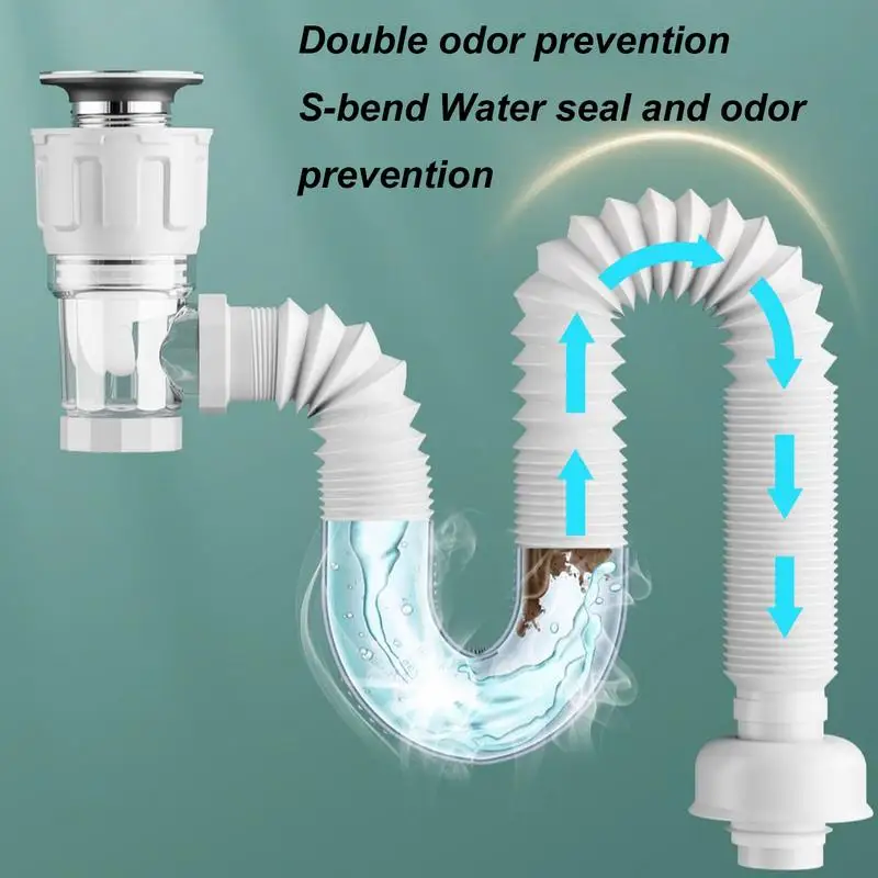 

Flexible Drain Pipe Drain Hose Anti-Odor Bathroom Sink Drain Outlet Adjustable Wash Basin Sink Drain Hose Sealing Drain Tubing