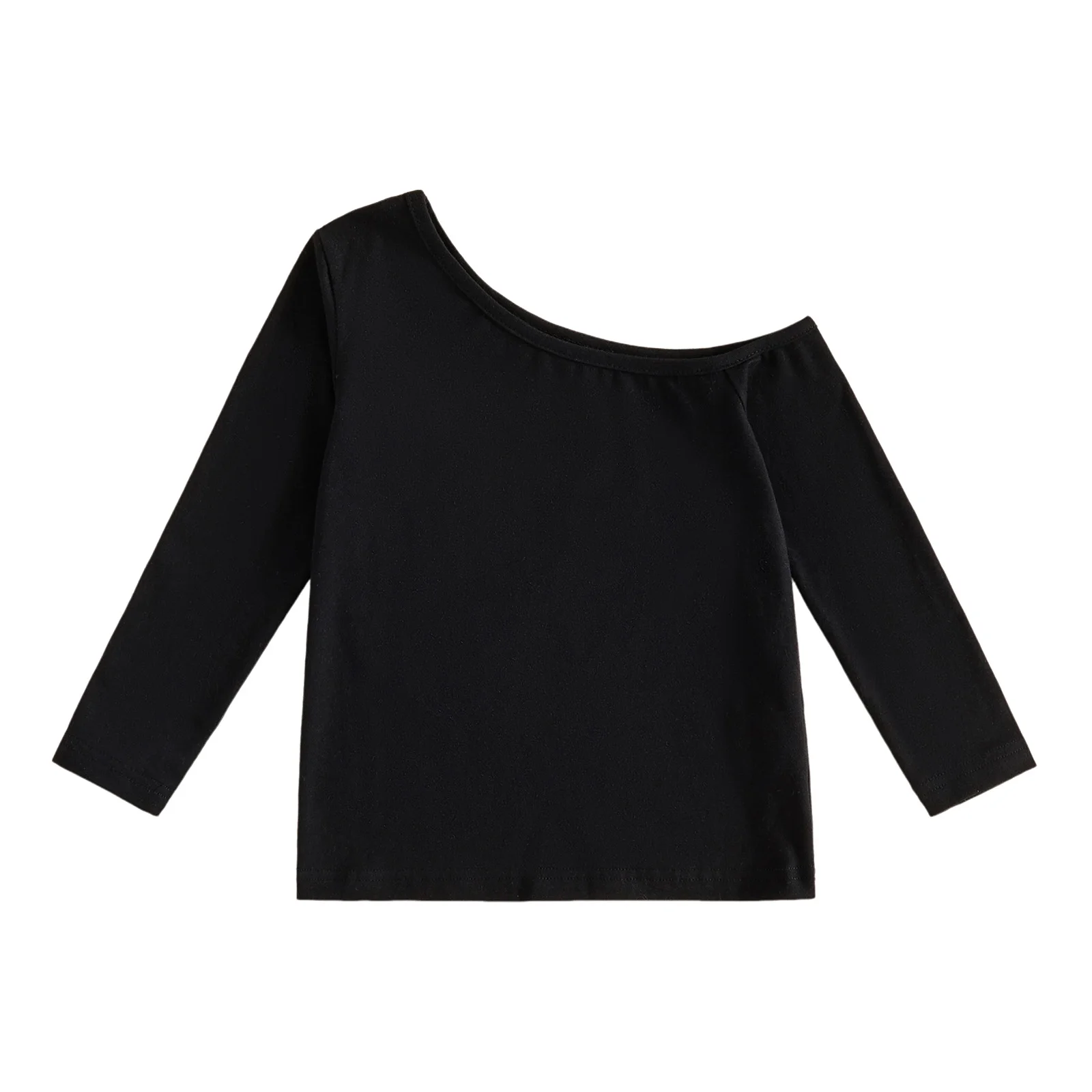 Little Girls Tops Long Sleeve Off One Shoulder Solid Color Casual Shirt