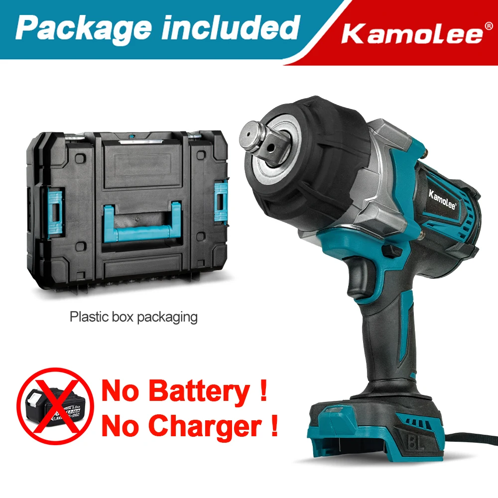 Laag 70%！！Kamolee 4100NM borstelloze slagmoersleutel 3/4 inch elektrisch gereedschap compatibel met 18/21V Kamolee-batterij