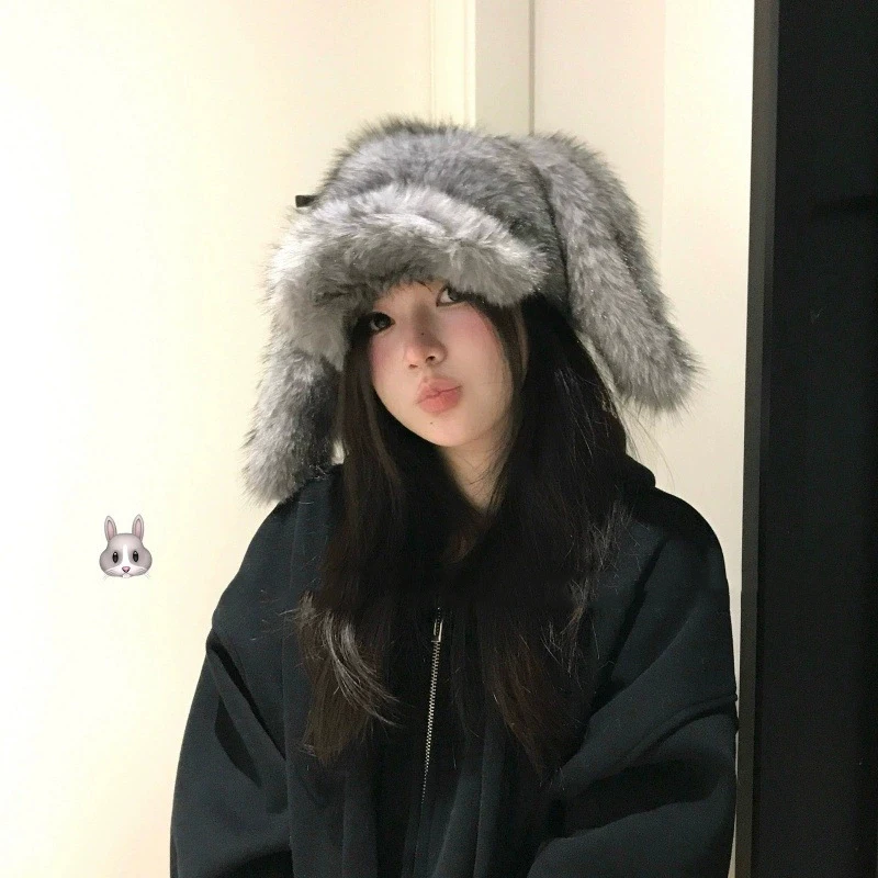

Милая шапка с кроличьими ушками в стиле аниме, плюшевая осенне-зимняя теплая бейсболка, аксессуары для рождественского костюма