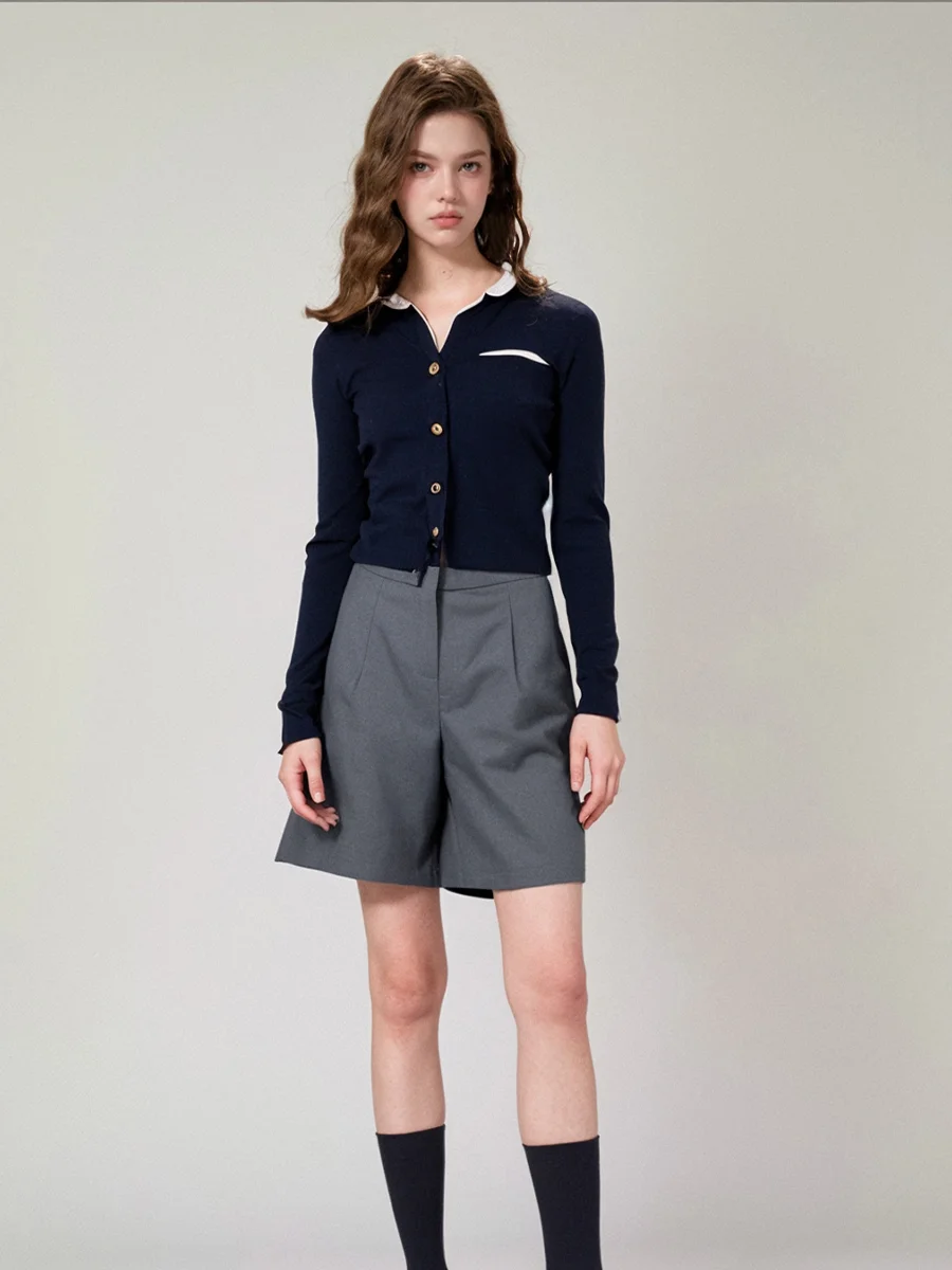 

Retro Loose Straight Leg Suit Pants Women's High Waist Slimming Mid-Calf Five-Quarter Length Formal Trousers