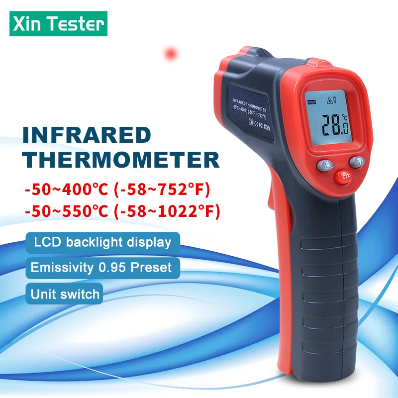 

Xin Tester Infrared Thermometer C/F Non Contact Pyrometer XT-400/XT-600 Digital Temperature Meter -50~400/-50~550 Degree Celsius