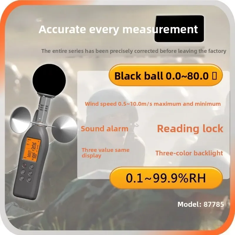 AZ87785 Professionelles Black Ball Thermometer Anemometer WBGT Recorder Hitzeschlag Thermohygrometer WERKZEUG