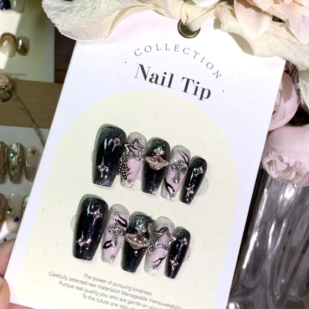 Midnight Meteor Press Nail Gel Fake Nails Cute Color Nail Artist Artificial Nails Coffin Nails 3D Reusable Acrylic Nails