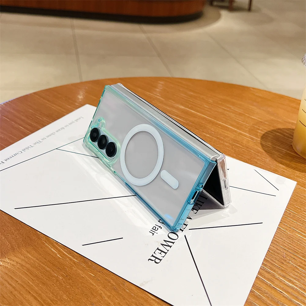 Custodia trasparente sfumata arcobaleno dopamina per Samsung Galaxy Z Fold 7 6 5 4 3 Custodia protettiva per ricarica wireless magnetica antigoccia