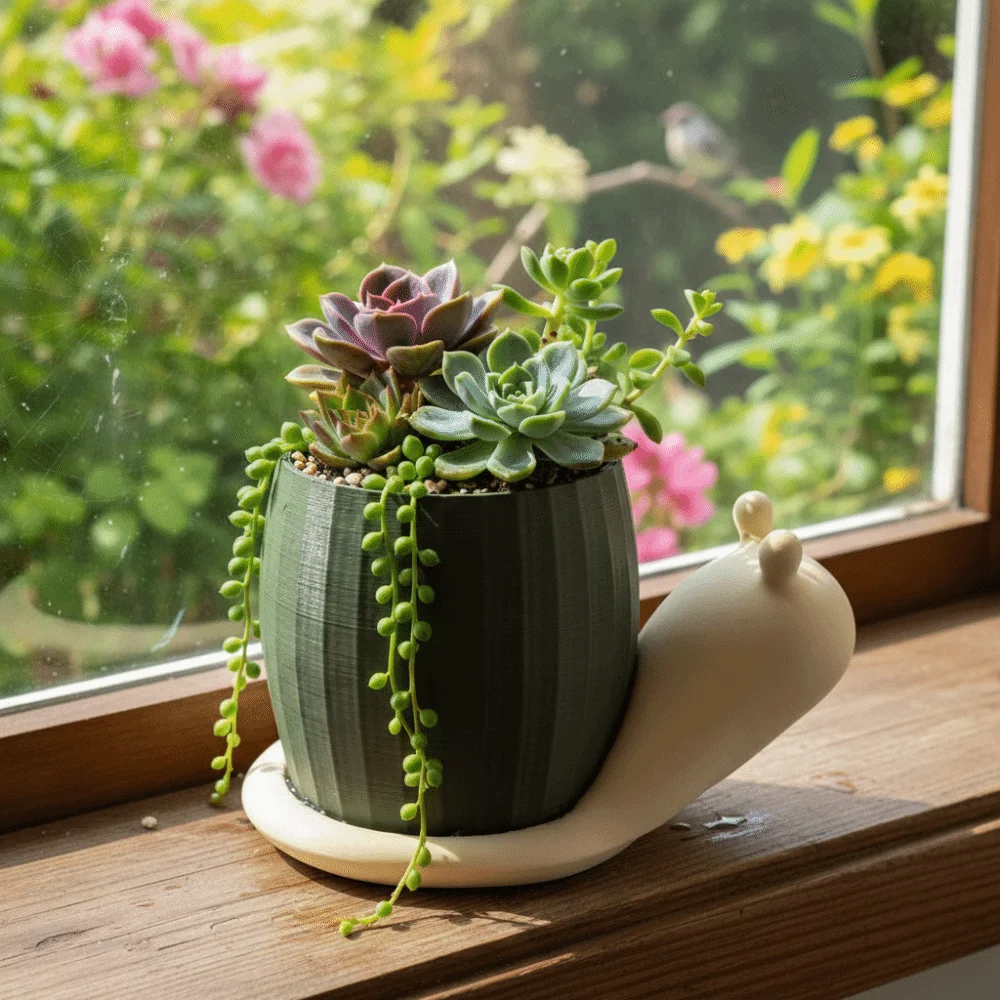 

Unique Snail-shaped Flower Pot Corrosion Resistant Cute 3D Printed Plant Pot Plastic Green Onion Pots Home Decor