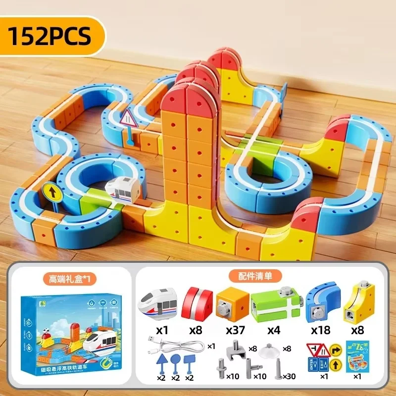 

Magnetic Bullet Train Set with Electric Locomotive, DIY Magnetic Track Building Blocks for Kids, STEM Educational Construction