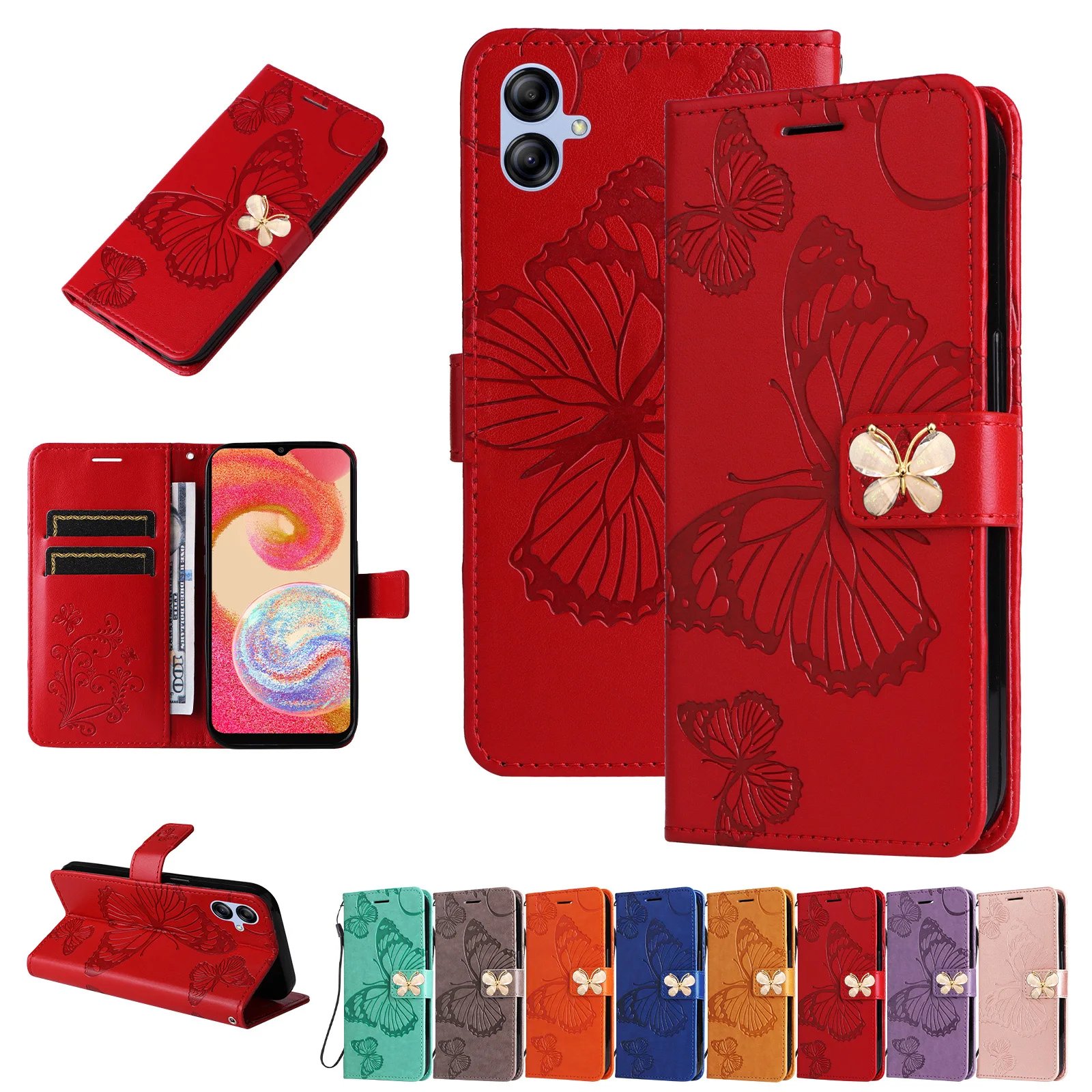 

Flip Case For Xiaomi Poco F7 F6 Pro F5 F4 GT F3 Butterfly Leather 2 Cards Slot Holder Wrist Rope Wallet Book Cover Funda