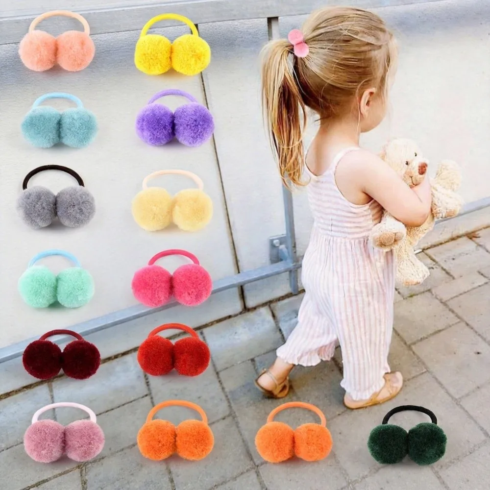 Double Fur Ball Hair Rope Set High Elasticity Simple Hair Scrunchies Styling Decoration Small Size Rubber Bands