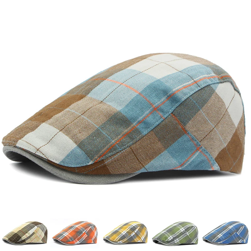 Beret Hat for Women Spring Summer Flat Peaked Hat Men Plaid Newsboy Hat Casual Duckbill Caps Checker Forward Cap Unisex Visor 2