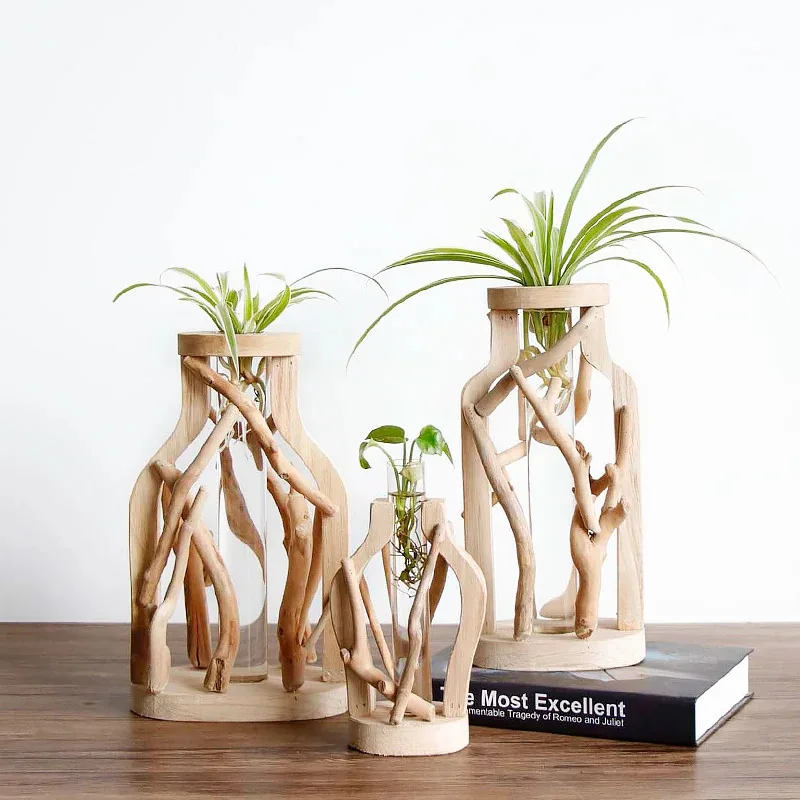 Handm solid wood small e landscape ornament log f device hydroponic tt tube pastoral mini multi-potted plant