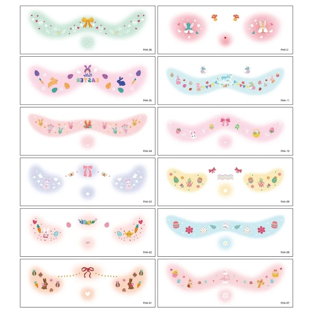

12 шт. водостойких пасхальных наклеек-румян для лица, долговечные временные татуировки для лица в виде пасхальных яиц, одноразовые, для самостоятельного нанесения