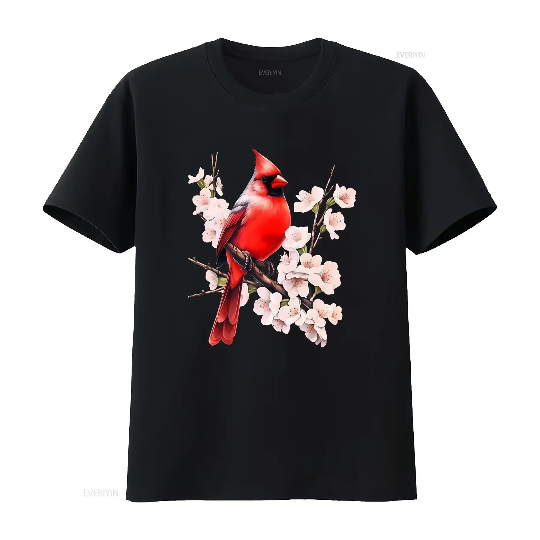 Northern Cardinal Wild Backyard Birds Flower Garden Birders T Shirt Vibrant Red Perched on Blossom Branch Design vintage