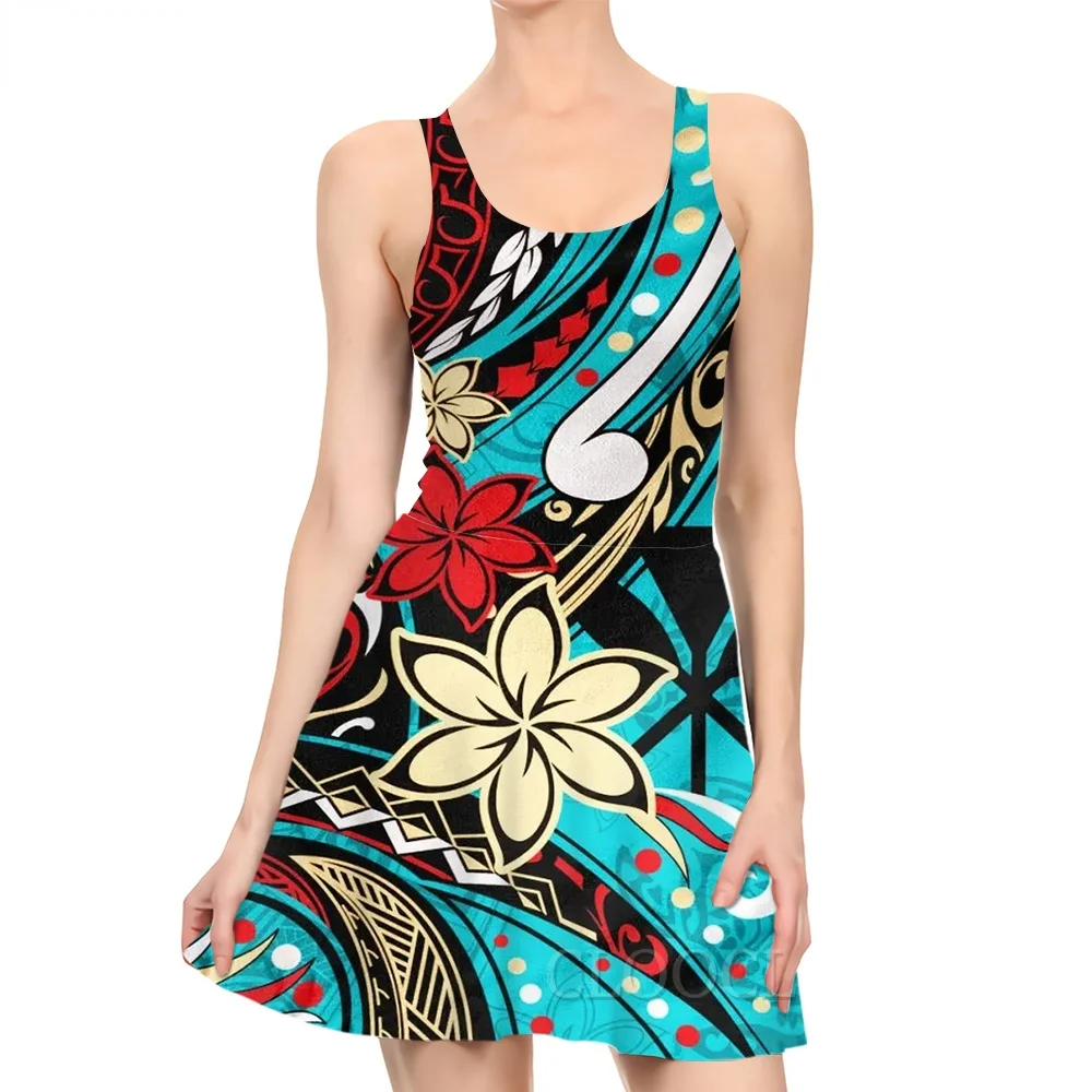 

CLOOCL Fashion Casual Hawaii Polynesian Tribal Turtles Dress Summer Women Sexy Dress Sleeveless Pleated One-piece Beach Dresses