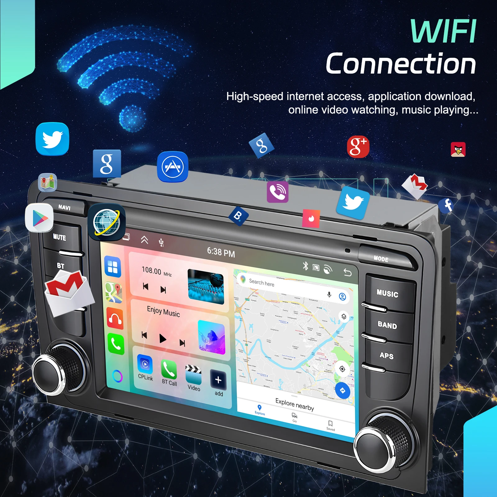 Podofo 7 Zoll 2 Din Autoradio Multimedia-Player für Audi A3 8P/A3 8P1 3-Türer Schrägheck/S3 8P/RS3 Sportback 6+128G HD Kapazitiver Touchscreen Kabelloses Carplay Android Auto Mirror Link Auto-Audiosystem WIFI GPS BT FM/RDS Autoradio Stereo – Detail 14
