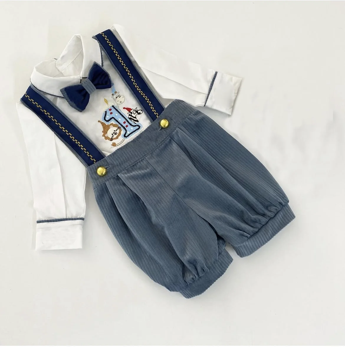 0-6Y Baby Boy Set Autumn Winter Blue Velvet Number Embroidery Vintage for Christmas Eid Causal C20