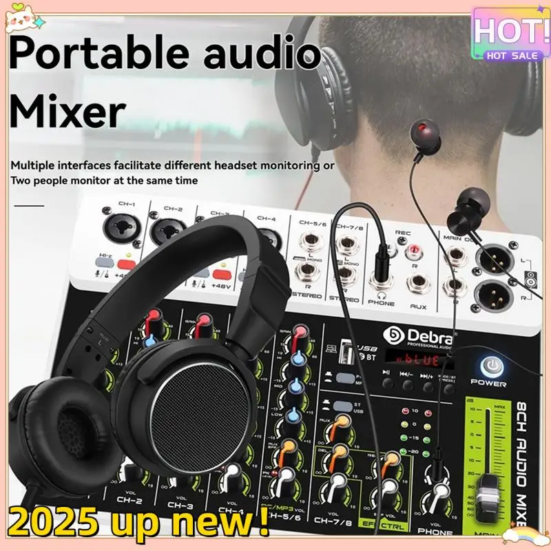 

Стильный аудиомикшер DEBRA PROFESSIONAL AUDIO V8, небольшая микшерная консоль с Bluetooth, USB, 48 В, фантомная задержка, Repaeat для DJ