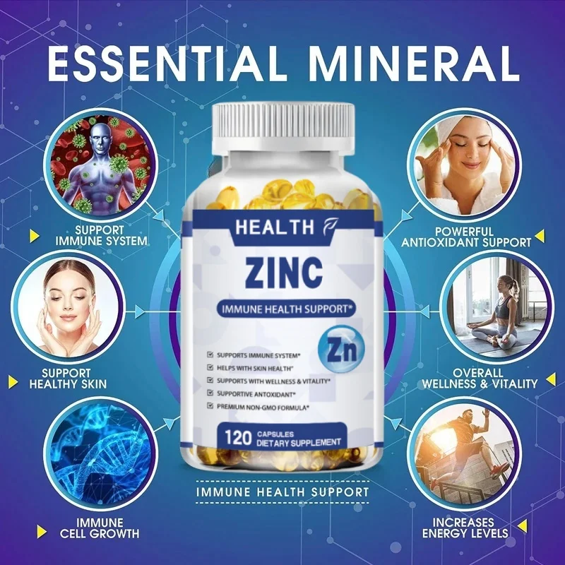 HEALTH Zinc 50mg Supplement 120 Vegetarian Capsules, Zinc Highly Absorbable Supplements for Immune Support, Gluten Free